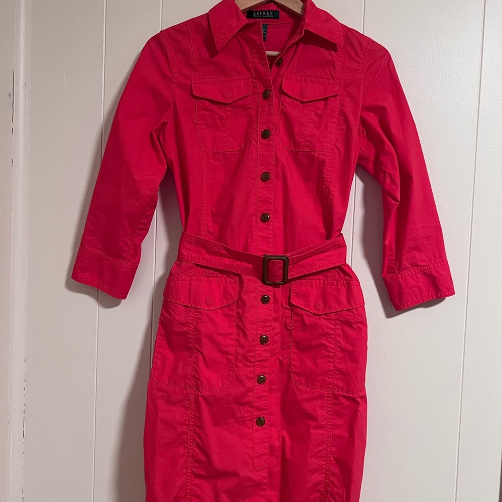 Lauren Ralph Lauren Bright Red Shirt Cotton Dress Sz 2p